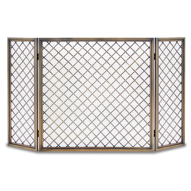 3 Fold Hartwick Fireplace Screen, Antique Brass