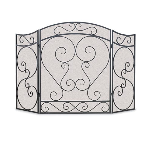 Country Scroll 3 Panel Folding Fireplace Screen, Black