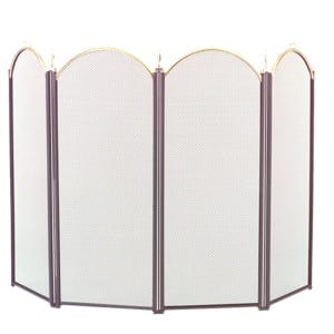 4 Fold Arched Polished Brass & Black Fireplace Screen 2083-9