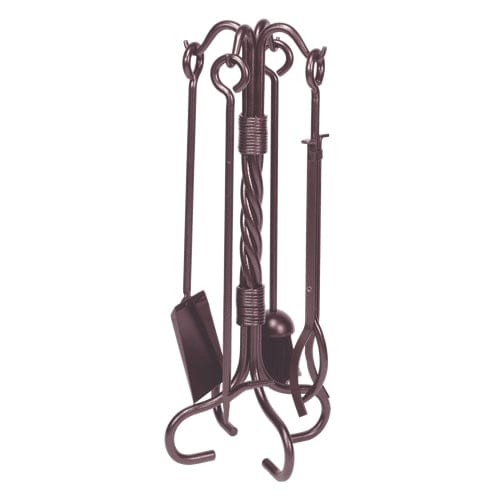 5 Piece Twist Bronze Wrought Iron Fireplace Tool Set AHF301