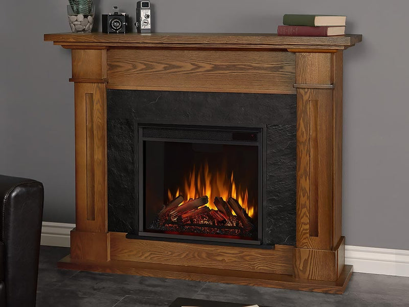 Kipling Electric Fireplace Mantel Package in Burnished Oak