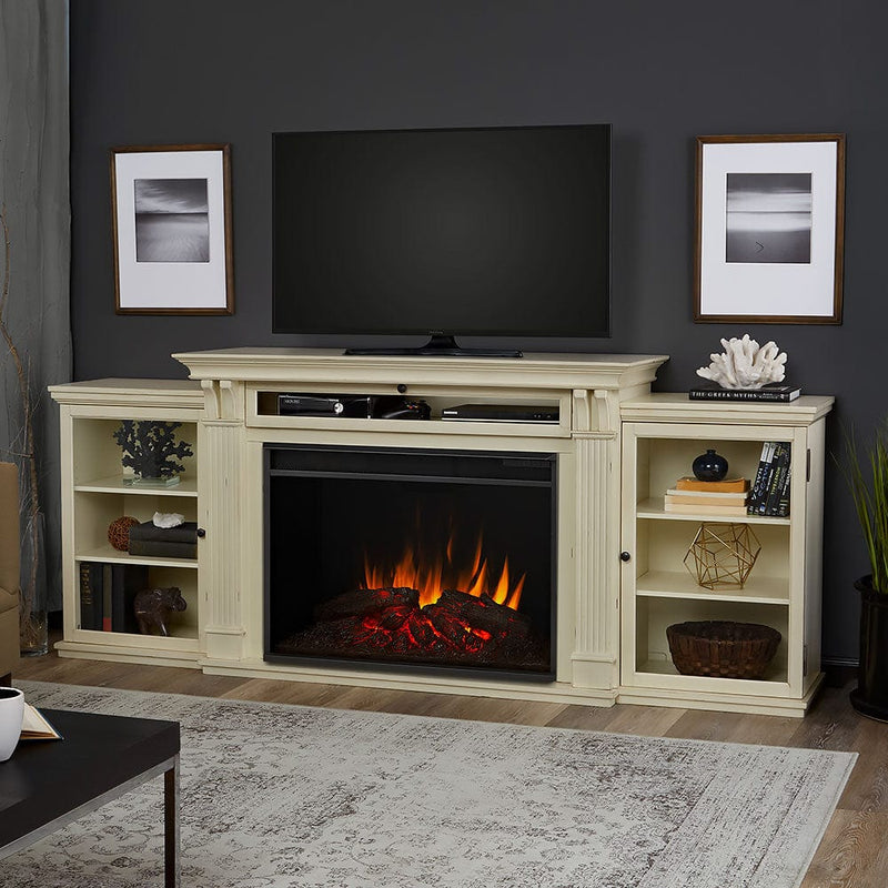 Tracey Grand Infrared Electric Fireplace Entertainment Center in Distressed White