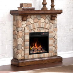 Tequesta Stone Electric Fireplace Mantel Package in Old World Brown - 18WM40070-C296