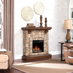 Tequesta Stone Electric Fireplace Mantel Package in Old World Brown - 18WM40070-C296