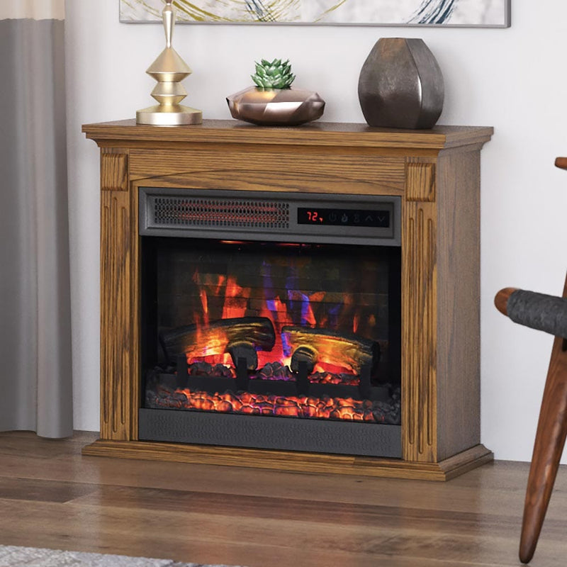 Hamilton Rolling Electric Fireplace Mantel Package in Oak