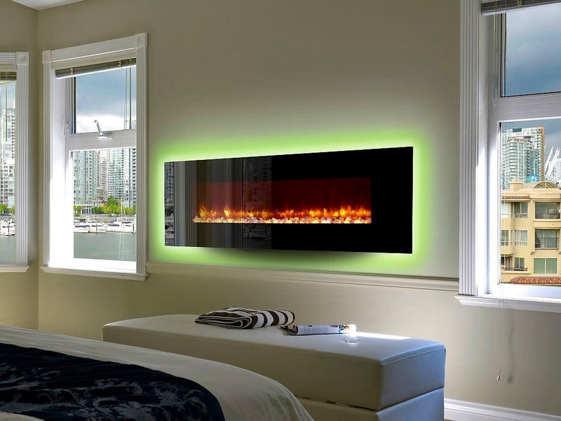 Dynasty 78-In Wall Mount Electric Fireplace w/ Rocks