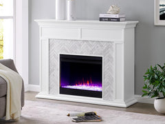 Torlington Electric Fireplace Mantel Package in White w/ Contemporary Firebox