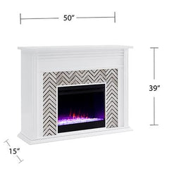 Hebbington Electric Fireplace Mantel Package in White w/ Contemporary Firebox