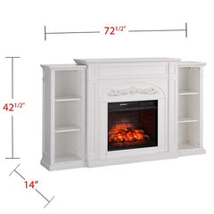 Chantilly Electric Fireplace Mantel w/ Bookcases in White