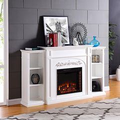 Chantilly Electric Fireplace Mantel w/ Bookcases in White