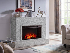 Torvelle Electric Fireplace TV Stand in White Marble