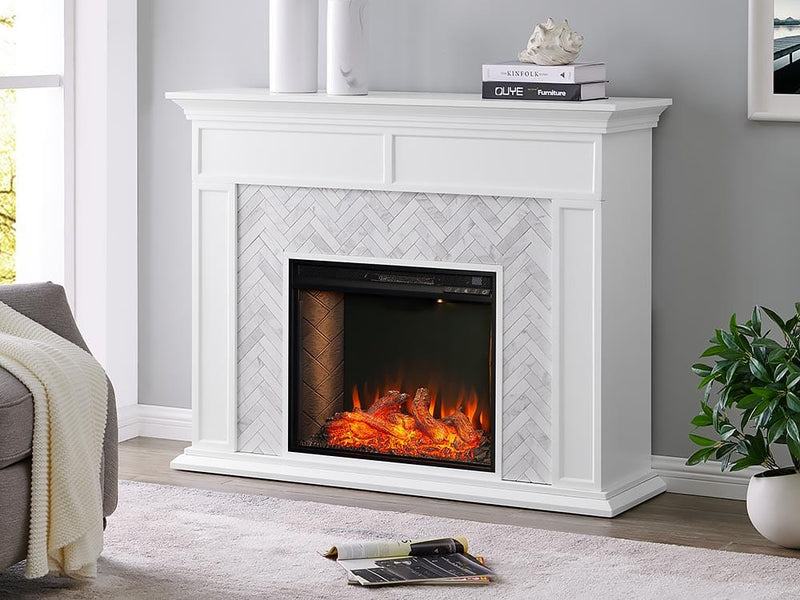 Torlington Electric Fireplace Mantel Package in White w/ Smart Firebox