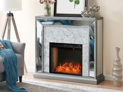 Trandling Mirrored Electric Fireplace Mantel Package in Antique Silver w/ Smart Firebox