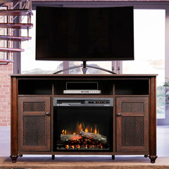 Xavier Electric Fireplace TV Stand in Warm Grainery Brown