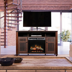 Xavier Electric Fireplace TV Stand in Warm Grainery Brown