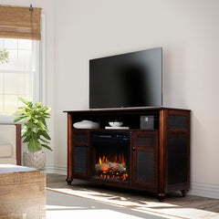 Xavier Electric Fireplace TV Stand in Warm Grainery Brown