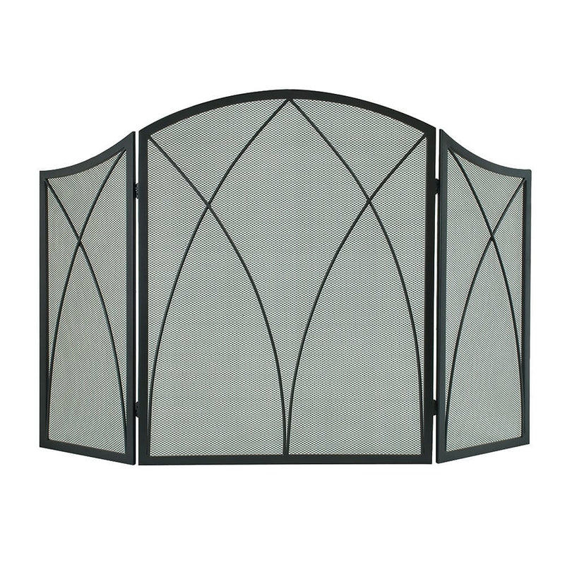 Three Panel Arched Fireplace Screen in Black