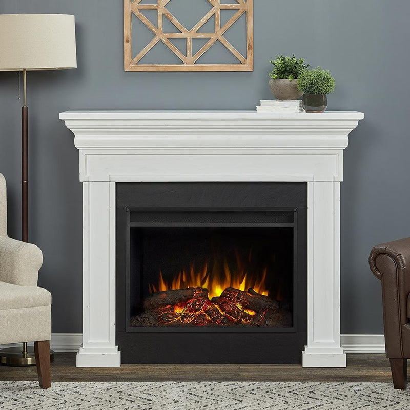 Emerson Grand Electric Fireplace Mantel Package in Rustic White