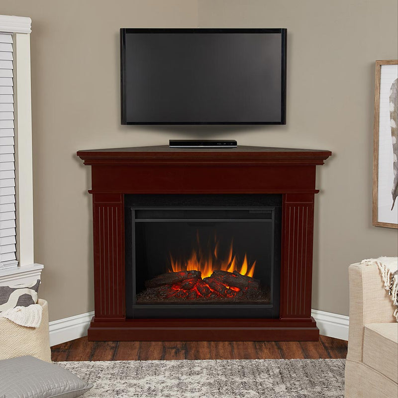 Kennedy Grand Corner Electric Fireplace Mantel Package in Dark Walnut