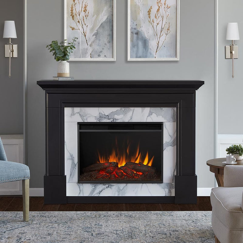 Merced Grand Electric Fireplace Mantel Package in Black