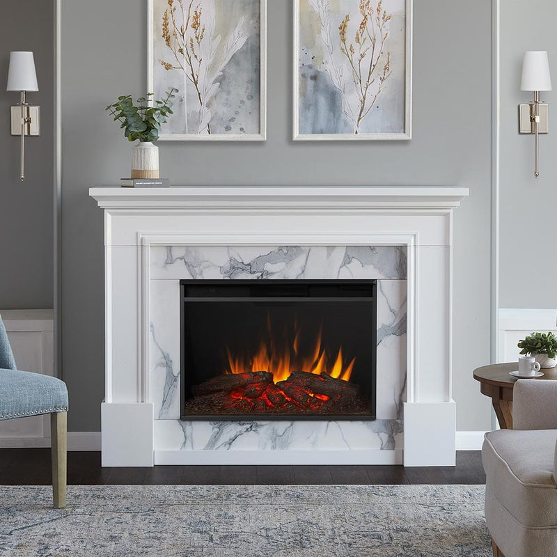 Merced Grand Electric Fireplace Mantel Package in White