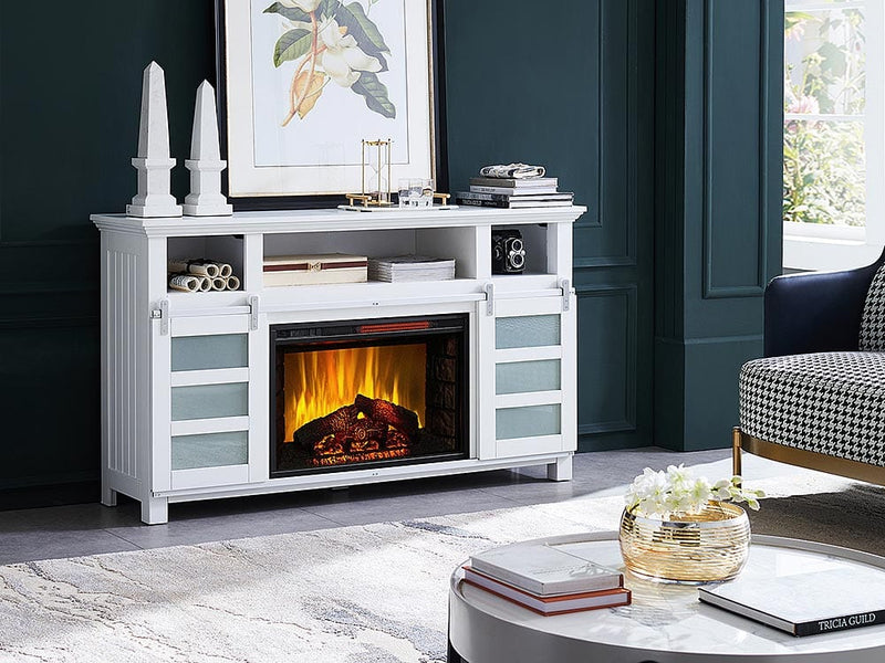 Adrienne Electric Fireplace Media Console in Parchment White