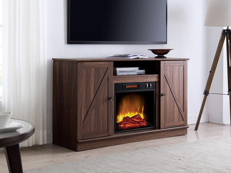 Alexander Electric Fireplace Media Console in Weathered Brown