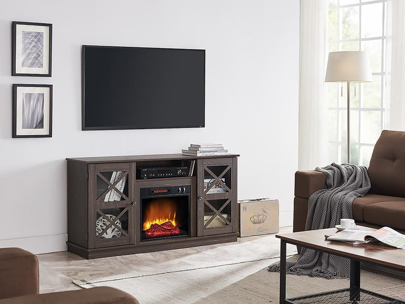 Easton Electric Fireplace Media Console in Brown