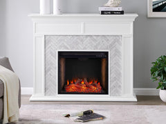 Torlington Electric Fireplace Mantel Package in White w/ Smart Firebox