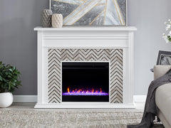 Hebbington Electric Fireplace Mantel Package in White w/ Contemporary Firebox