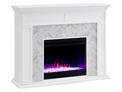 Torlington Electric Fireplace Mantel Package in White w/ Contemporary Firebox