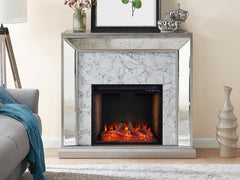 Trandling Mirrored Electric Fireplace Mantel Package in Antique Silver w/ Smart Firebox