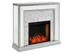 Trandling Mirrored Electric Fireplace Mantel Package in Antique Silver w/ Smart Firebox