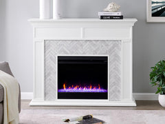 Torlington Electric Fireplace Mantel Package in White w/ Contemporary Firebox