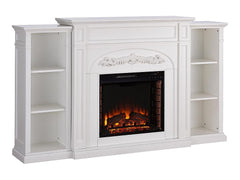 Chantilly Electric Fireplace Mantel w/ Bookcases in White