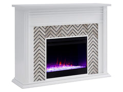 Hebbington Electric Fireplace Mantel Package in White w/ Contemporary Firebox